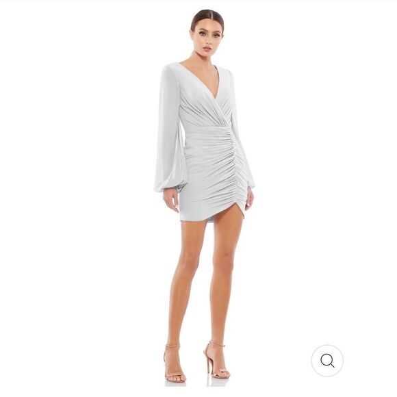 Ieena for Mac Duggal 26655 women’s long blouson sleeve ruched mini dress size 4 - Picture 1 of 12